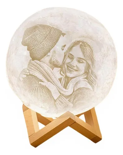 Luminária Lua Cheia 3d Usb Touch 15cm Personalizada Foto
